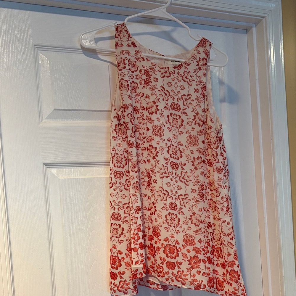 Max Studio Red and Cream Floral Top